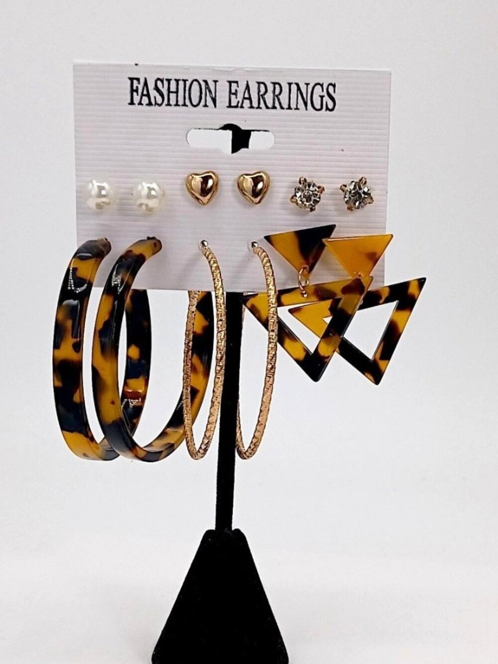 Set Of 9 Fashion Earrings - Tortoise Shell Gold-Tone Hoops & Studs